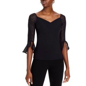Chiara Boni Black Off-Shoulder Top with Lace Bell Sleeves